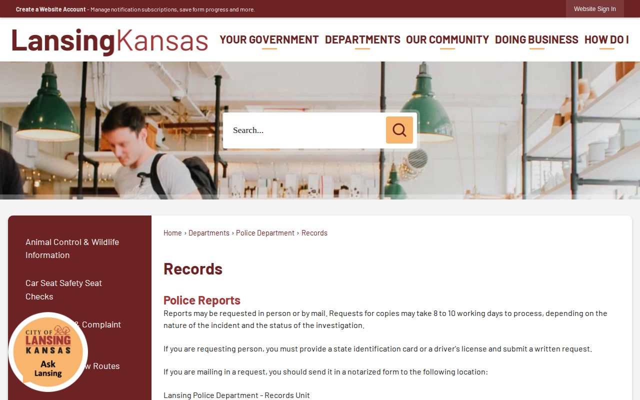Lansing Police records and booking photo request instructions