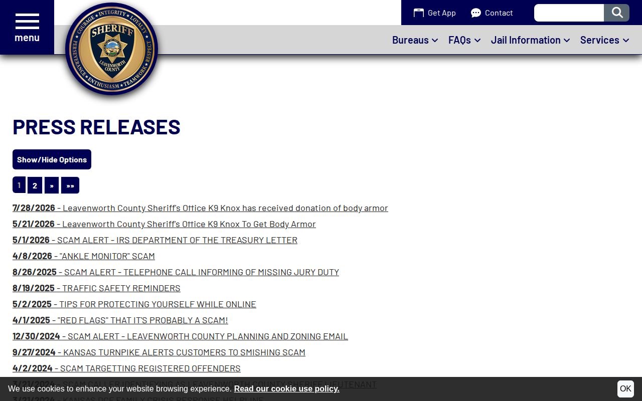 Leavenworth County Sheriff official arrest news and press releases